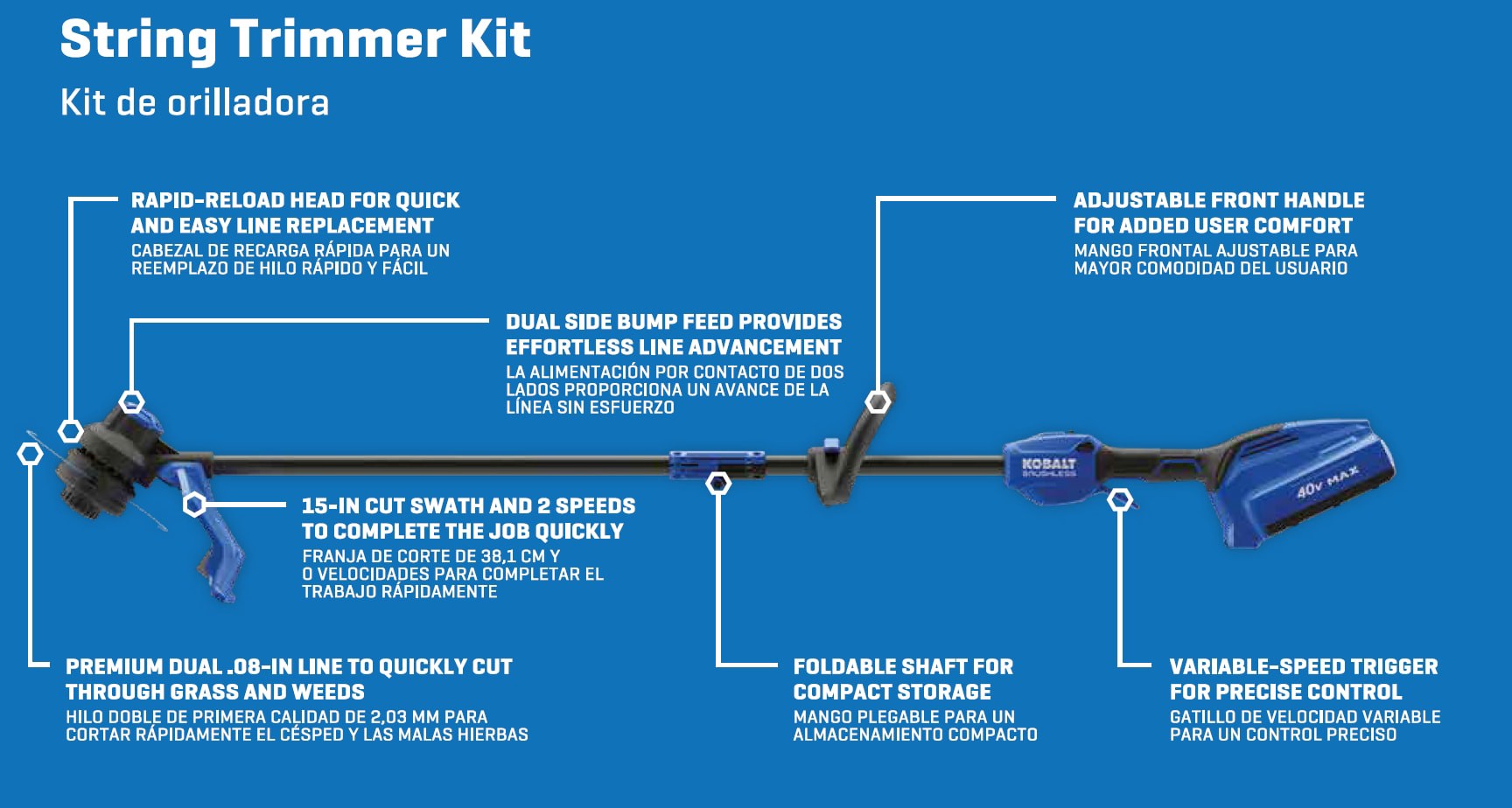slide 4 of 6, Kobalt Gen4 40-volt 15-in Straight Shaft Battery String Trimmer 4.0 Ah (Battery Included) (Charger Included), 1 ct