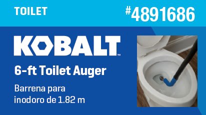 slide 2 of 6, Kobalt 1/2-in x 6-ft High carbon wire Hand auger for Toilet, 1 ct