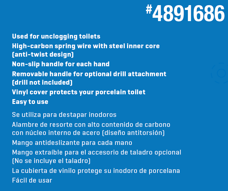 slide 3 of 6, Kobalt 1/2-in x 6-ft High carbon wire Hand auger for Toilet, 1 ct