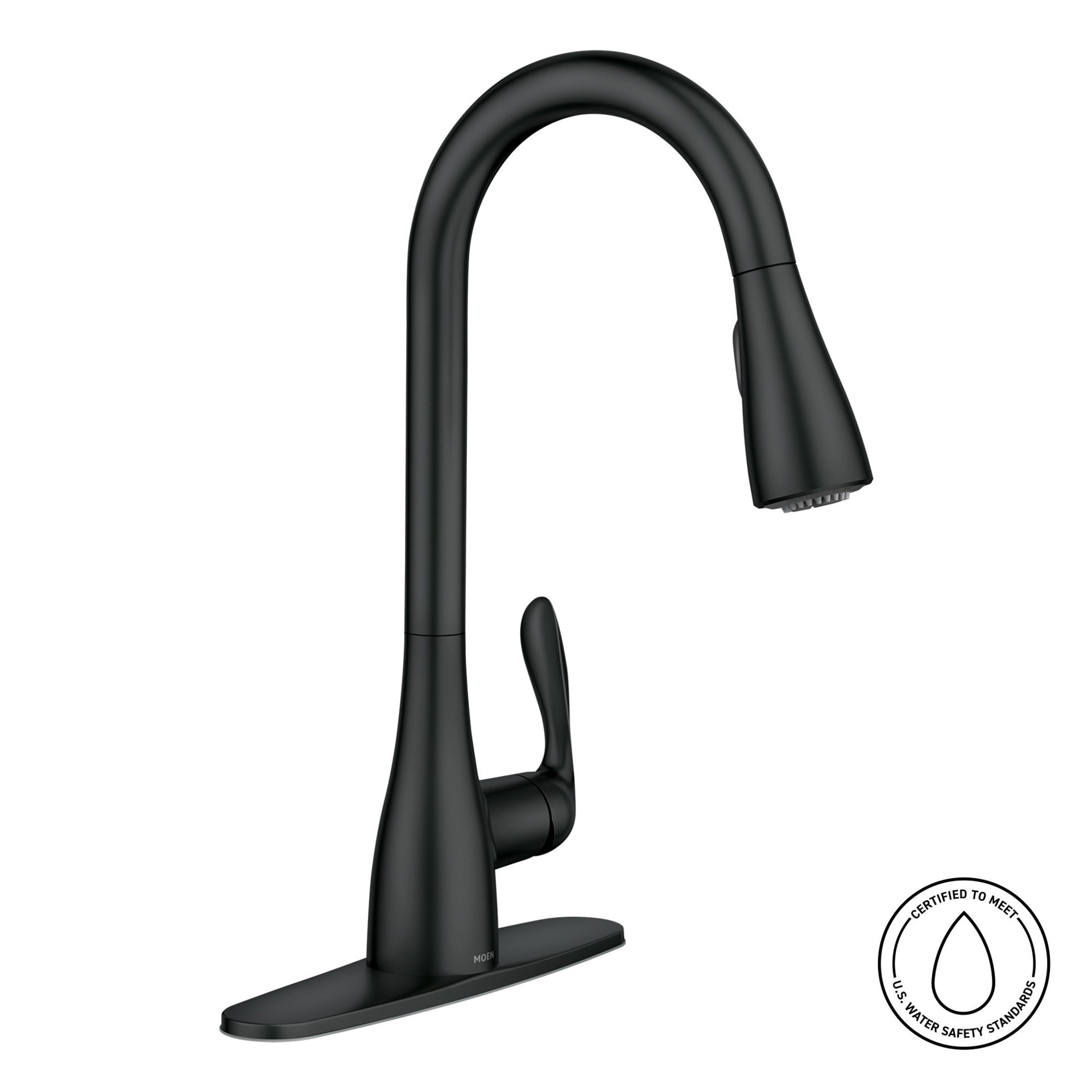 slide 2 of 6, Moen Georgene Matte Black Single Handle Deck-mount Pull-down Kitchen Faucet with Sprayer (Includes Deck Plate), 1 ct