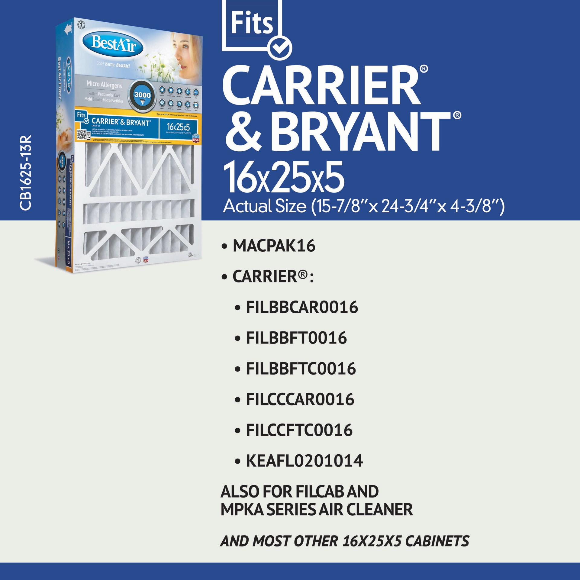 slide 4 of 4, BestAir 16 x 25 x 5 MERV 13 Electrostatic pleated Air Filter, 1 ct