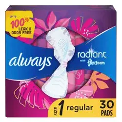 Always Radiant Regular Absorbency Pads with Wings - Scented - Size 1 - 30ct
