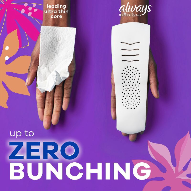 slide 6 of 12, Always Radiant Flex Foam Heavy Flow Absorbency Pads with Wings - Scented - Size 2 - 26ct, 2 x 26 ct