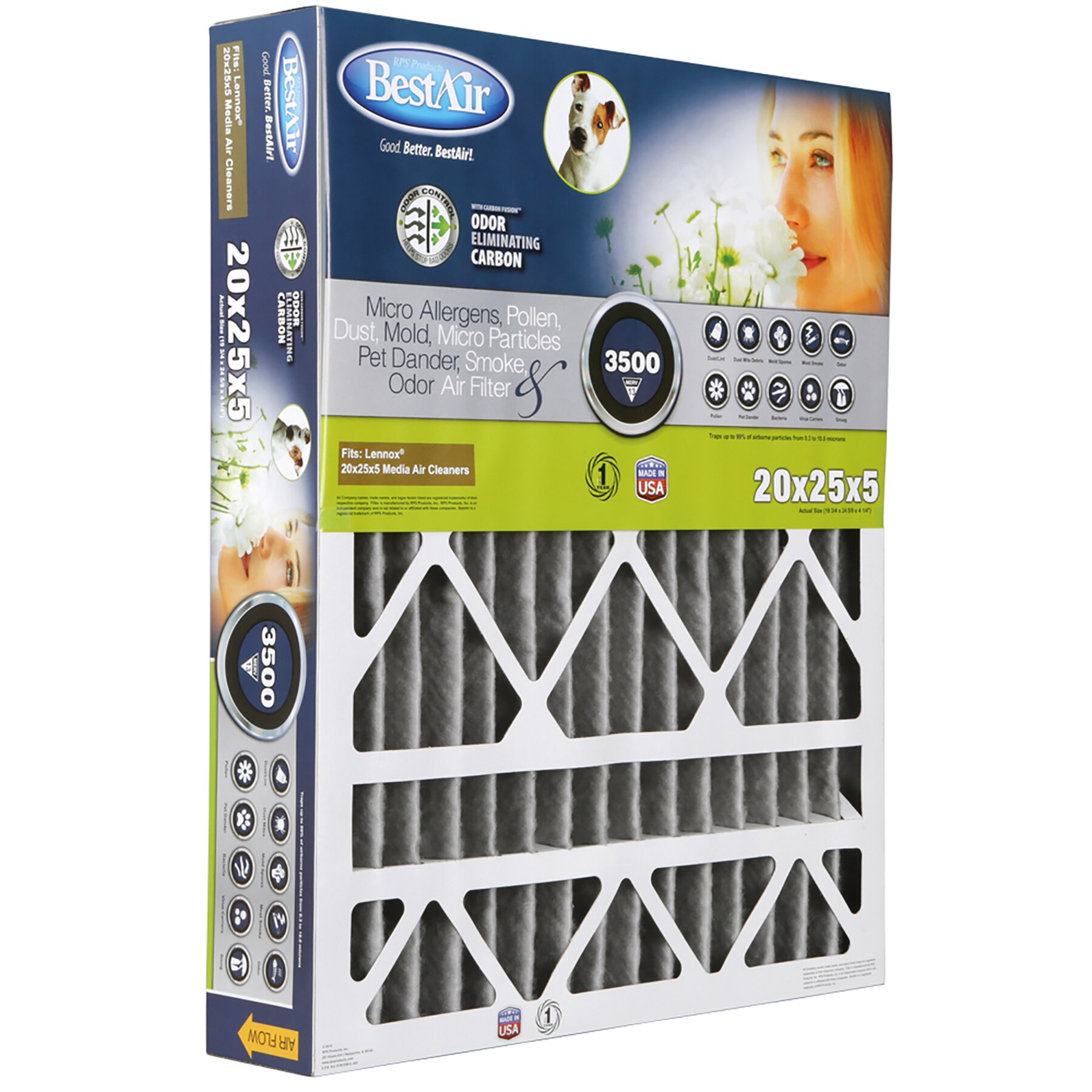 slide 2 of 4, BestAir 20 x 25 x 5 MERV 13 Electrostatic pleated Air Filter, 1 ct