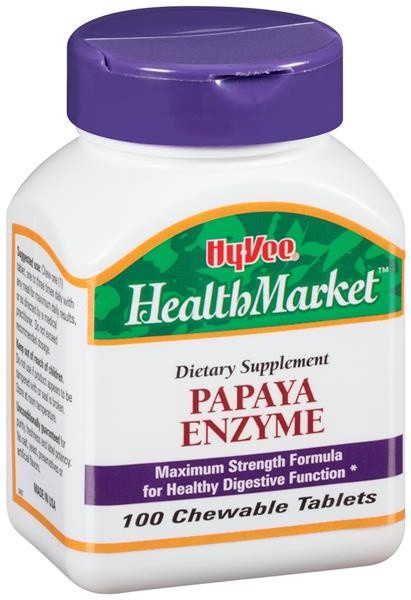 slide 1 of 1, Hy-Vee HealthMarket Papaya Enzyme Dietary Supplement Chewable Tablets, 100 ct