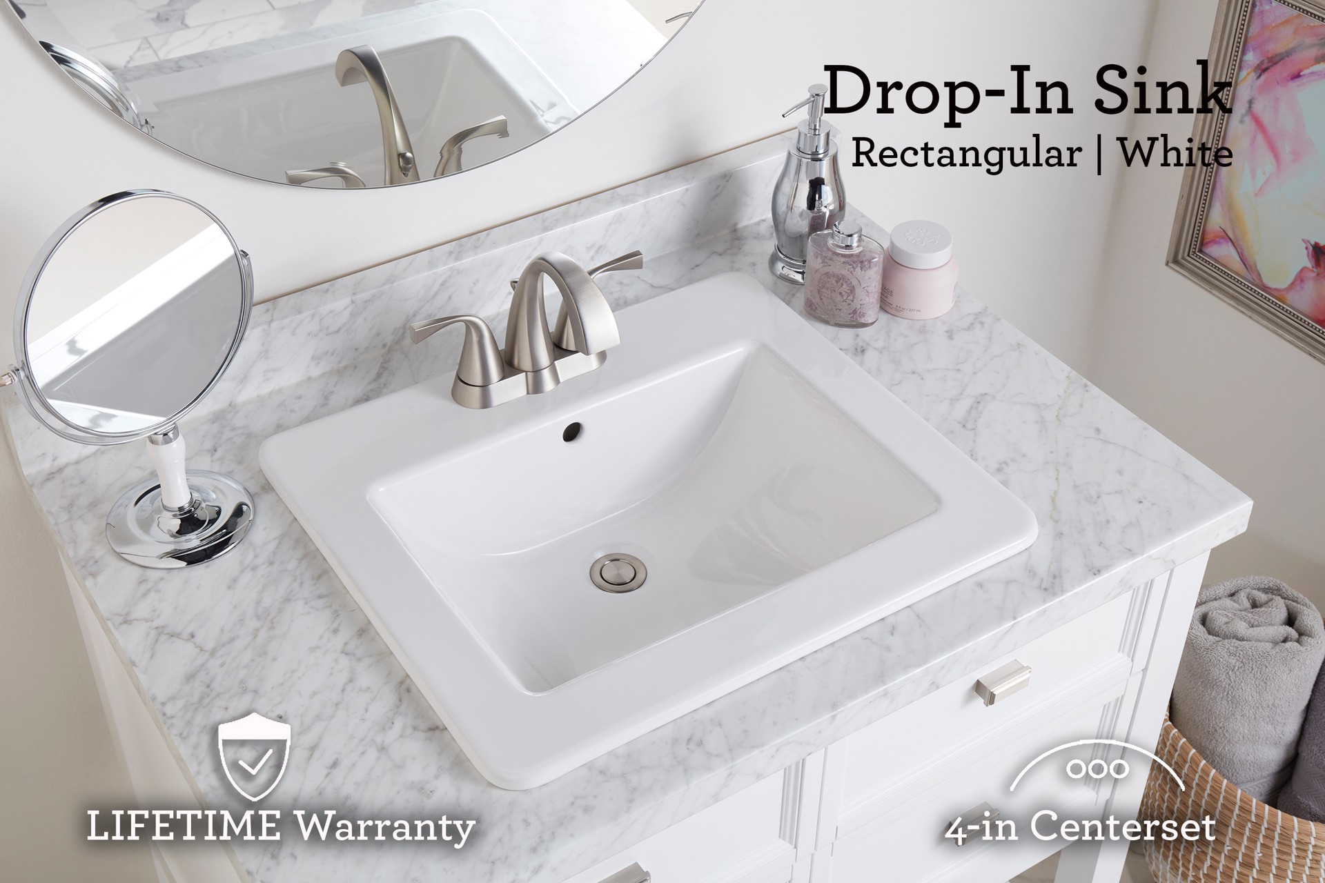 slide 5 of 6, allen + roth Ramsgate Vitreous China 18.5-in Drop-in Rectangular Traditional White Bathroom Sink, 1 ct