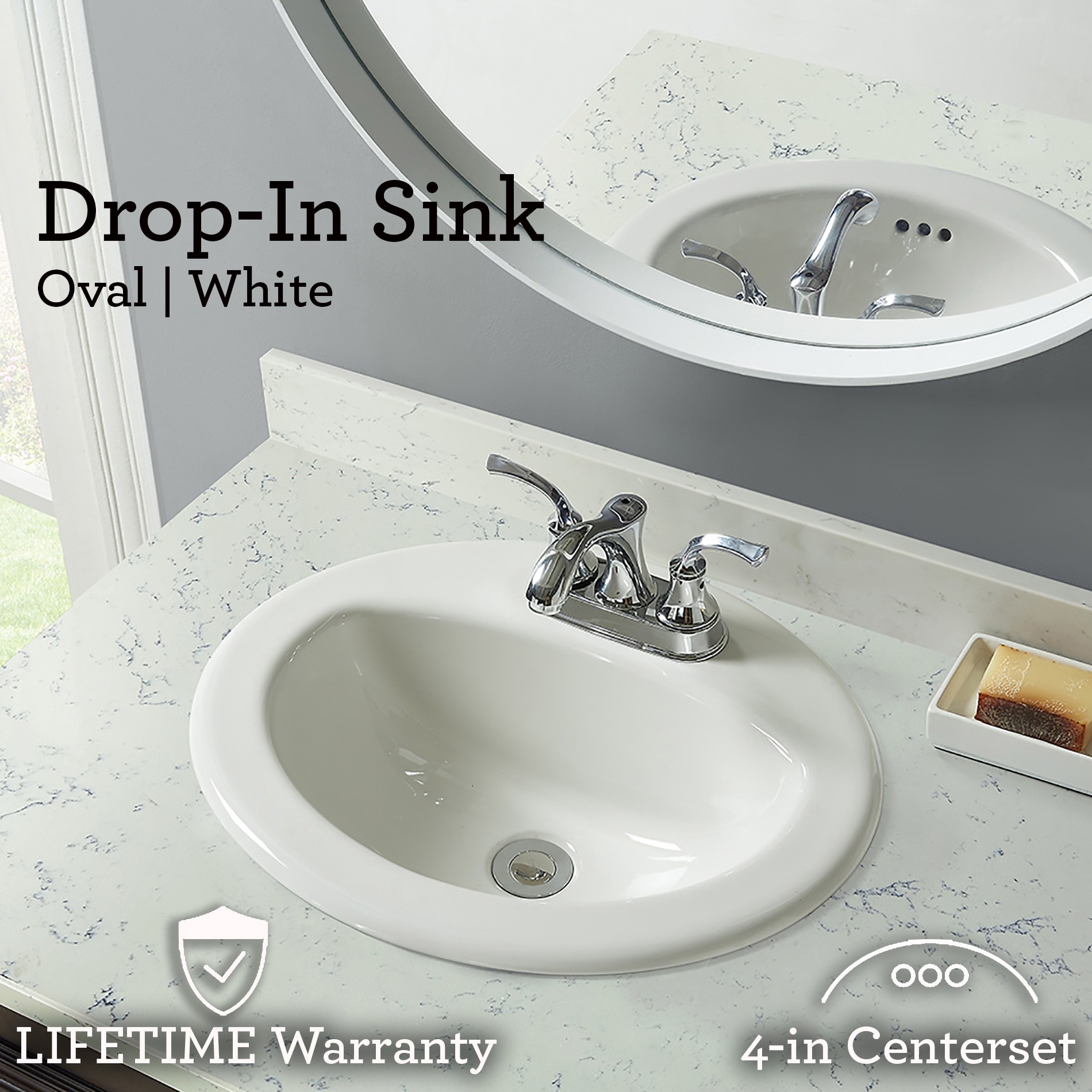 slide 3 of 6, Project Source Huxley Vitreous China 17.0-in Drop-in Oval Traditional White Bathroom Sink, 1 ct