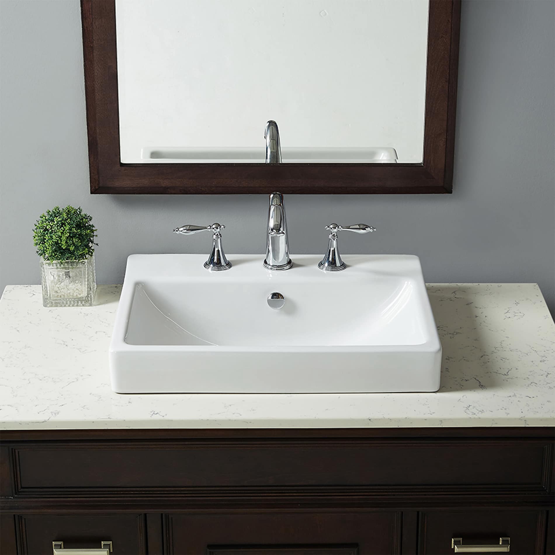 slide 2 of 6, allen + roth Dulverton Vitreous China 16.9-in Vessel Rectangular Traditional White Bathroom Sink, 1 ct