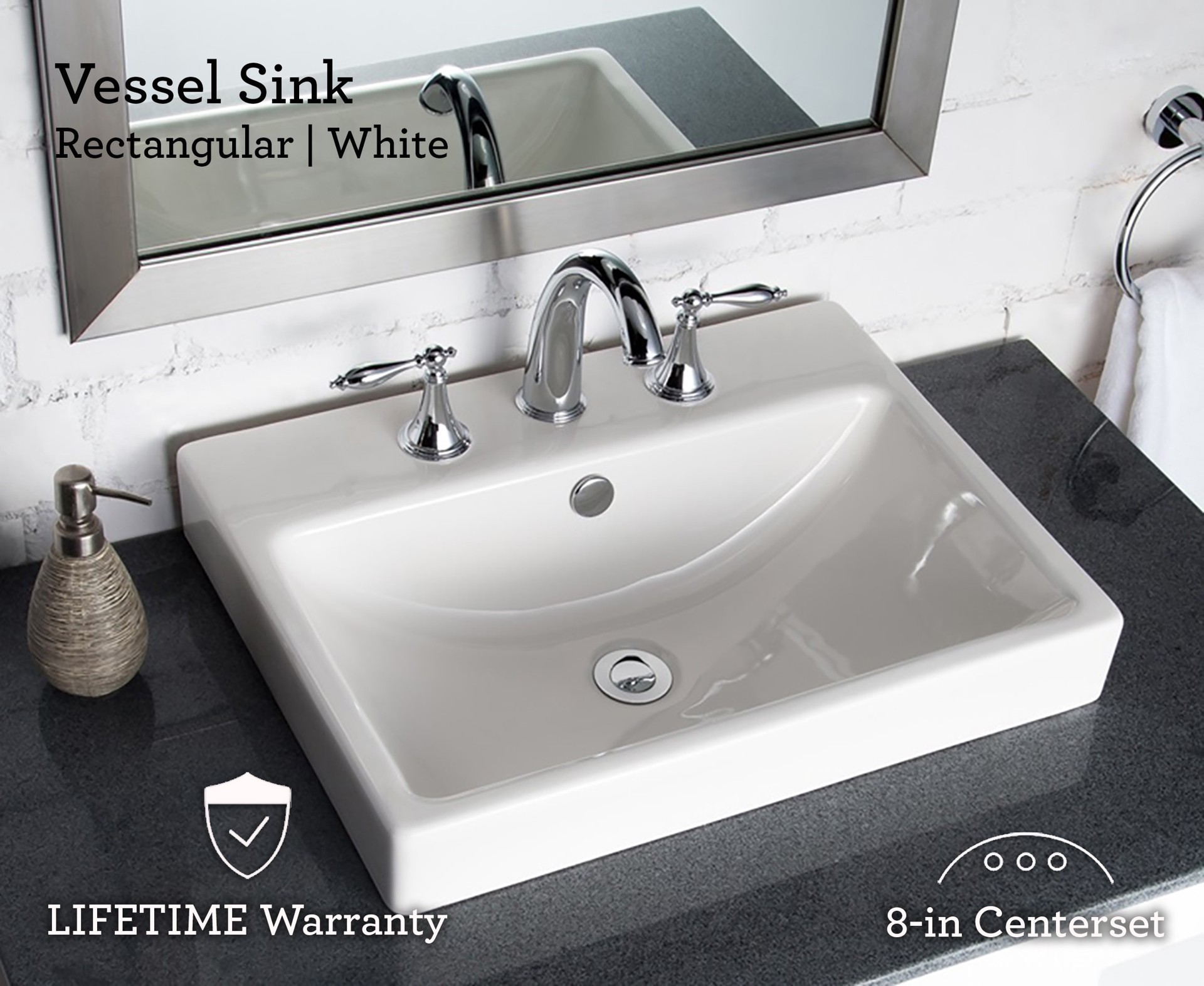 slide 5 of 6, allen + roth Dulverton Vitreous China 16.9-in Vessel Rectangular Traditional White Bathroom Sink, 1 ct