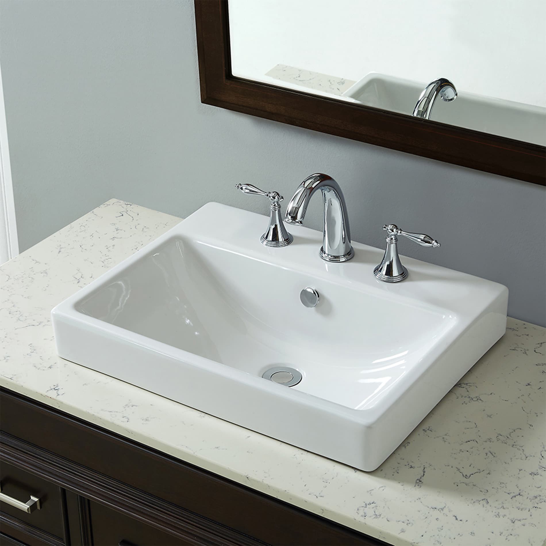 slide 6 of 6, allen + roth Dulverton Vitreous China 16.9-in Vessel Rectangular Traditional White Bathroom Sink, 1 ct