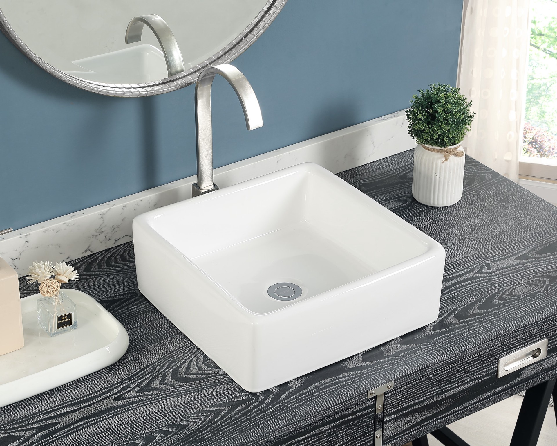slide 2 of 6, allen + roth Wilton Vitreous China 15.16-in Vessel Square Modern White Bathroom Sink, 1 ct