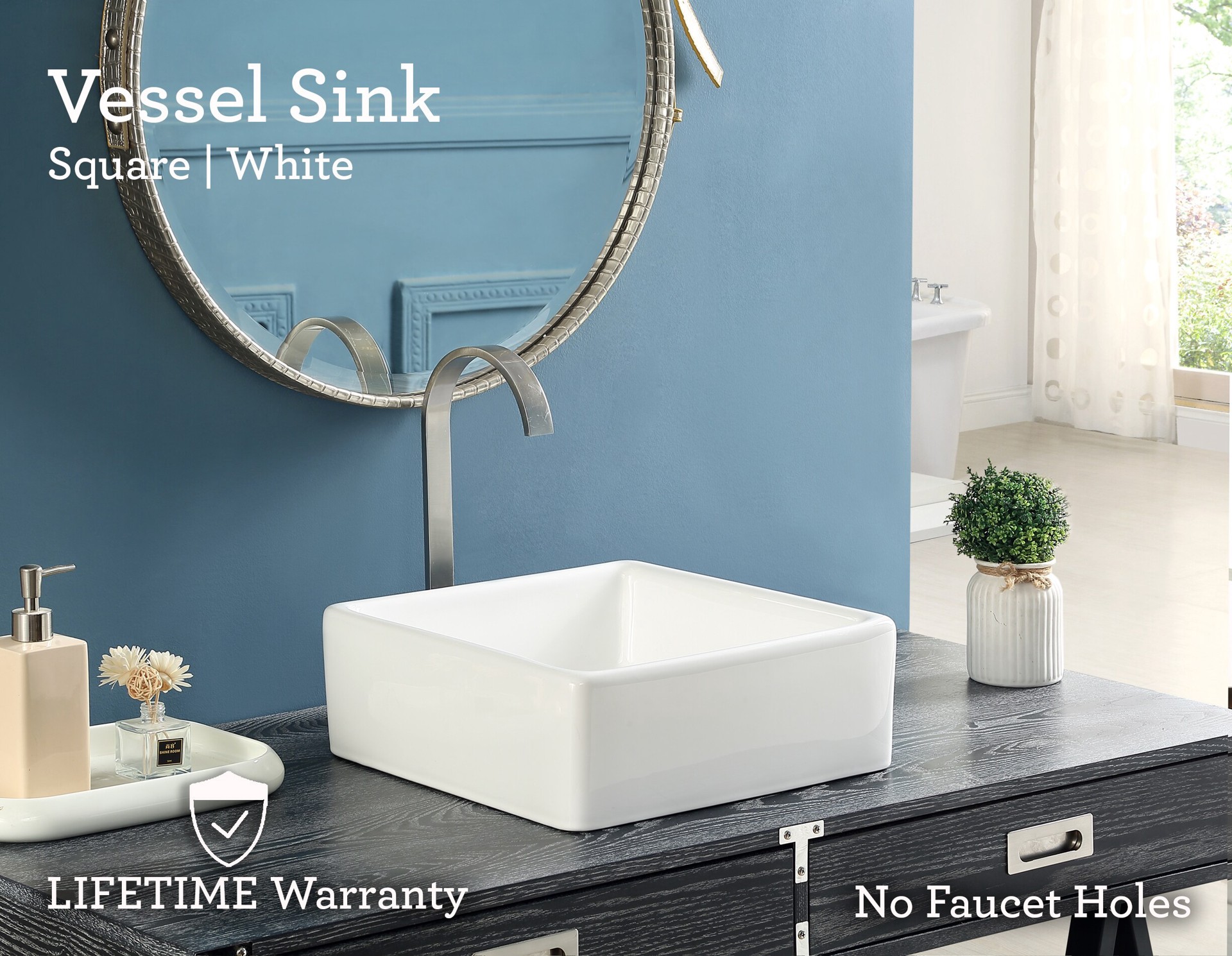slide 3 of 6, allen + roth Wilton Vitreous China 15.16-in Vessel Square Modern White Bathroom Sink, 1 ct