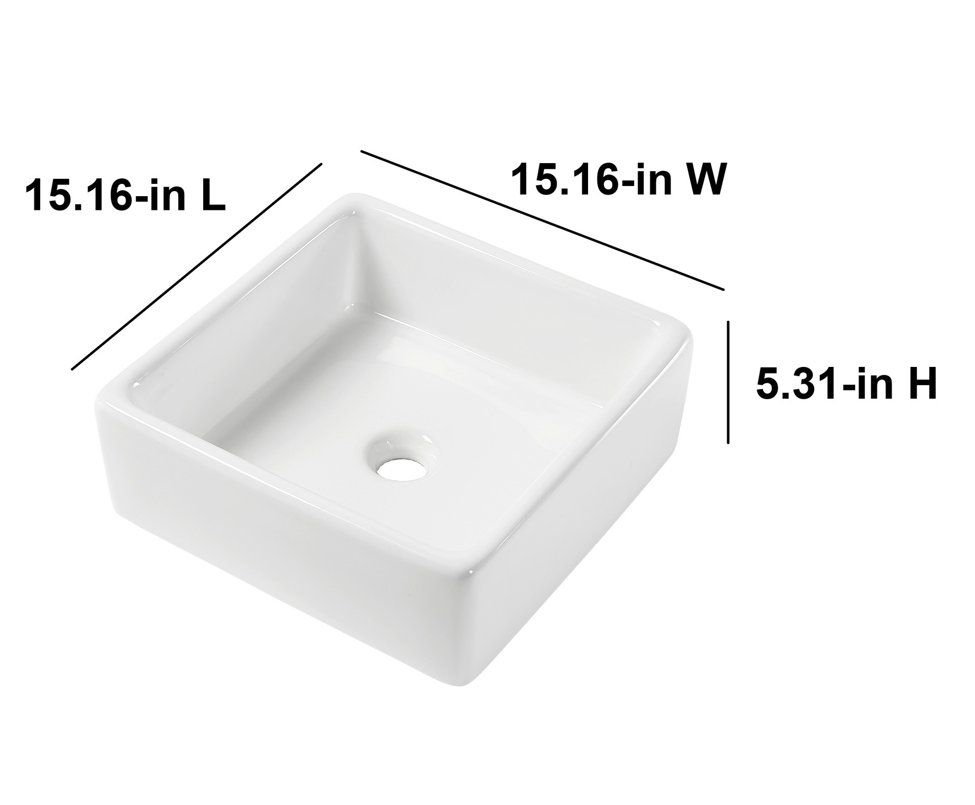 slide 6 of 6, allen + roth Wilton Vitreous China 15.16-in Vessel Square Modern White Bathroom Sink, 1 ct