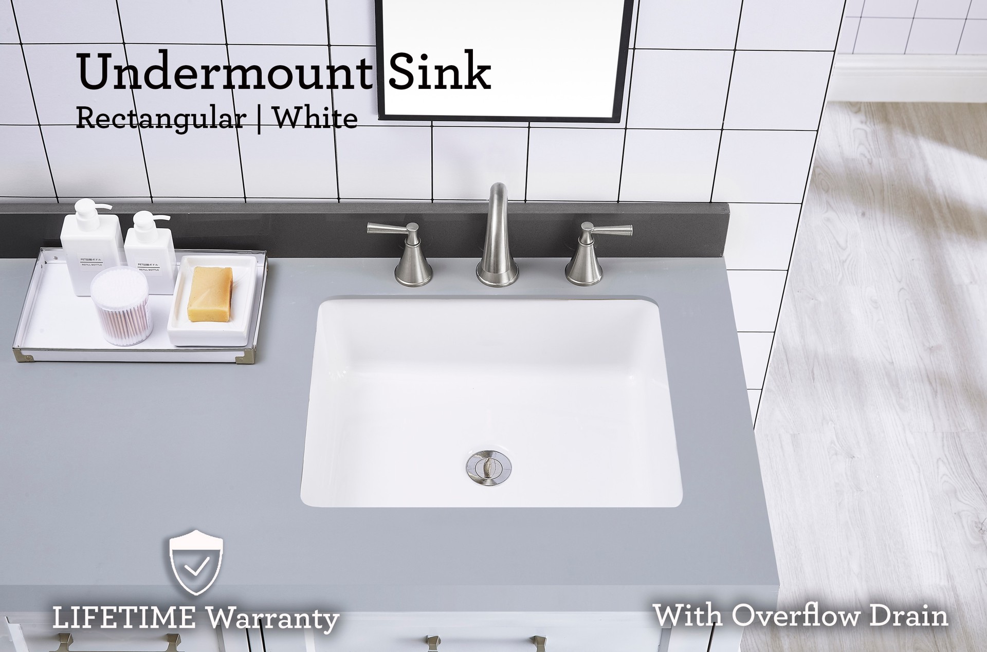 slide 6 of 6, allen + roth Vitreous China 15.75-in Undermount Rectangular Traditional White Bathroom Sink, 1 ct