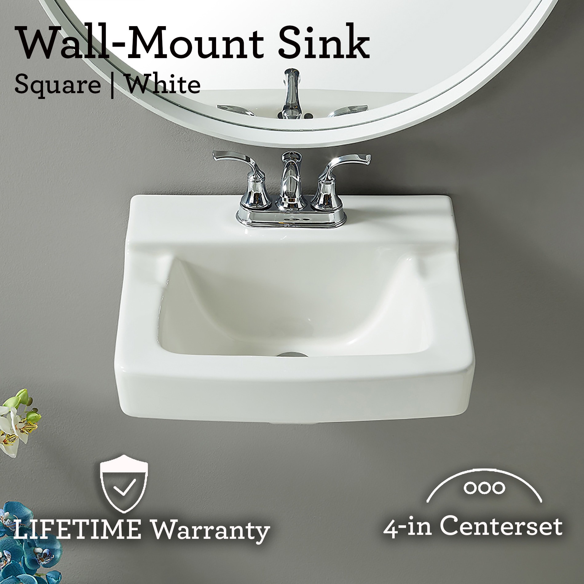 slide 3 of 6, Project Source Riverstone Vitreous China 17.32-in Wall-mount Square Traditional White Bathroom Sink, 1 ct