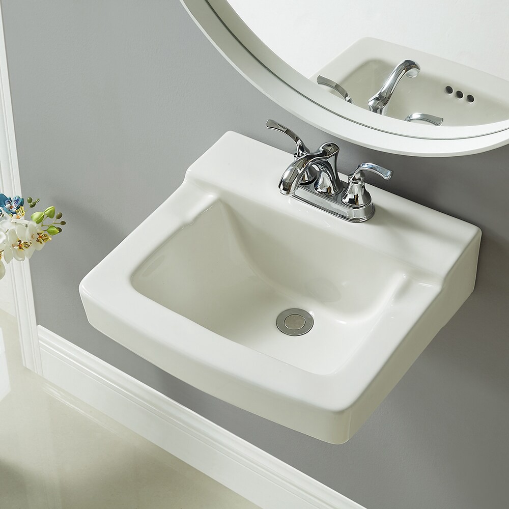 slide 5 of 6, Project Source Riverstone Vitreous China 17.32-in Wall-mount Square Traditional White Bathroom Sink, 1 ct
