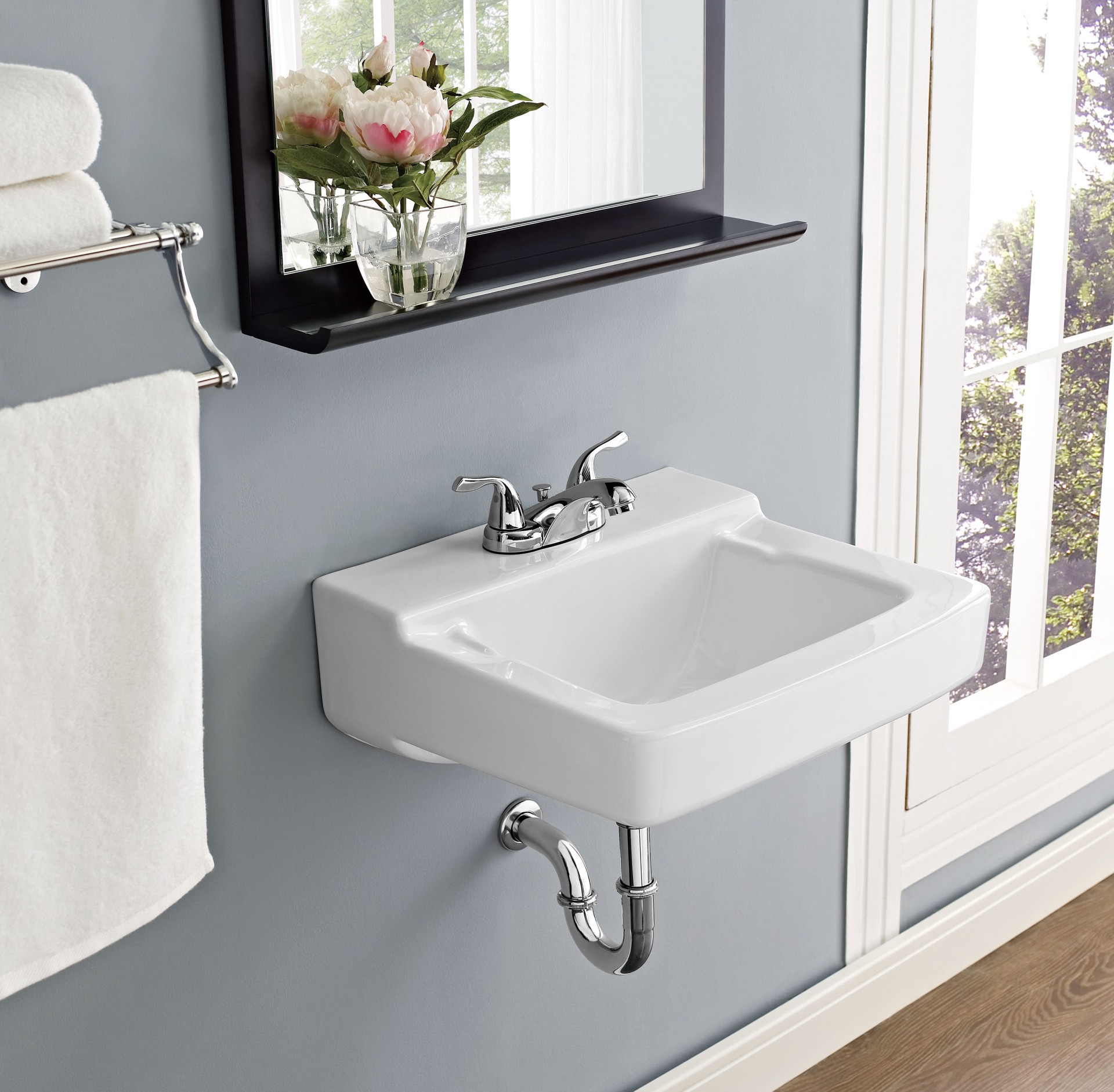 slide 6 of 6, Project Source Riverstone Vitreous China 17.32-in Wall-mount Square Traditional White Bathroom Sink, 1 ct