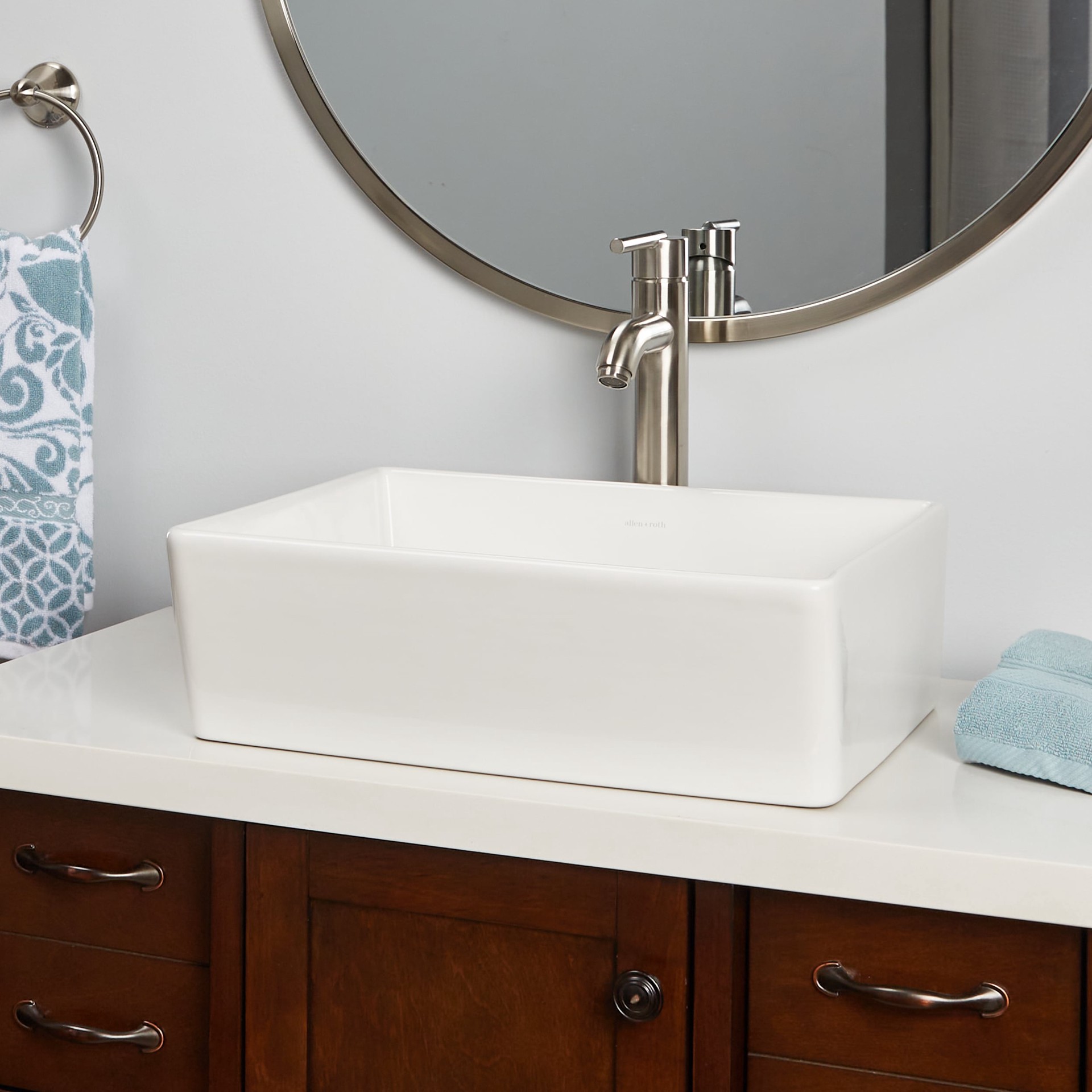 slide 3 of 6, allen + roth Whitchurch Vitreous China 15.75-in Vessel Rectangular Farmhouse White Bathroom Sink, 1 ct