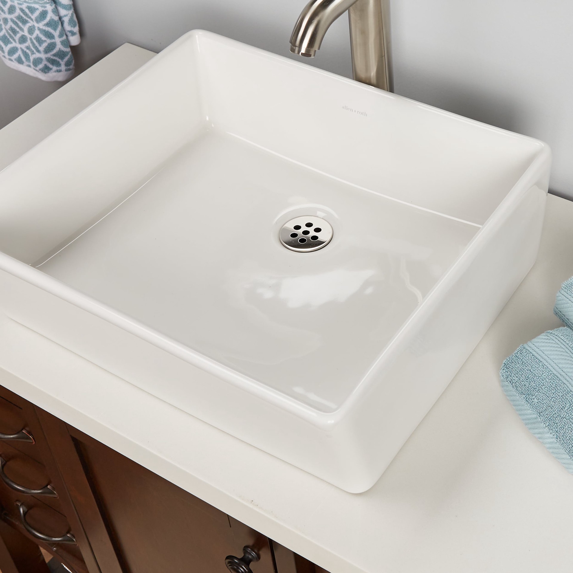 slide 4 of 6, allen + roth Whitchurch Vitreous China 15.75-in Vessel Rectangular Farmhouse White Bathroom Sink, 1 ct