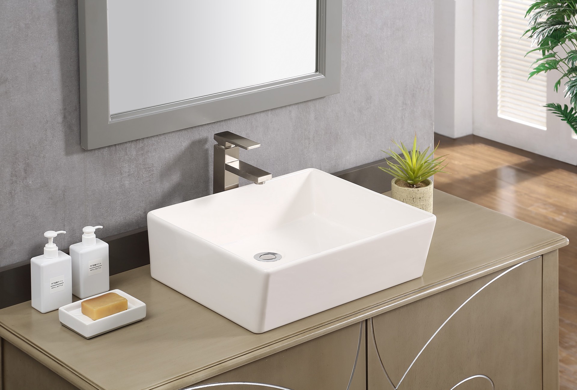 slide 5 of 6, allen + roth Whitchurch Vitreous China 15.75-in Vessel Rectangular Farmhouse White Bathroom Sink, 1 ct