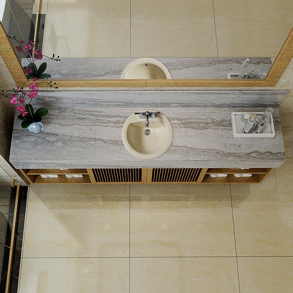 slide 5 of 6, Project Source Colter Vitreous China 19-in Drop-in Round Traditional Biscuit Bathroom Sink, 1 ct