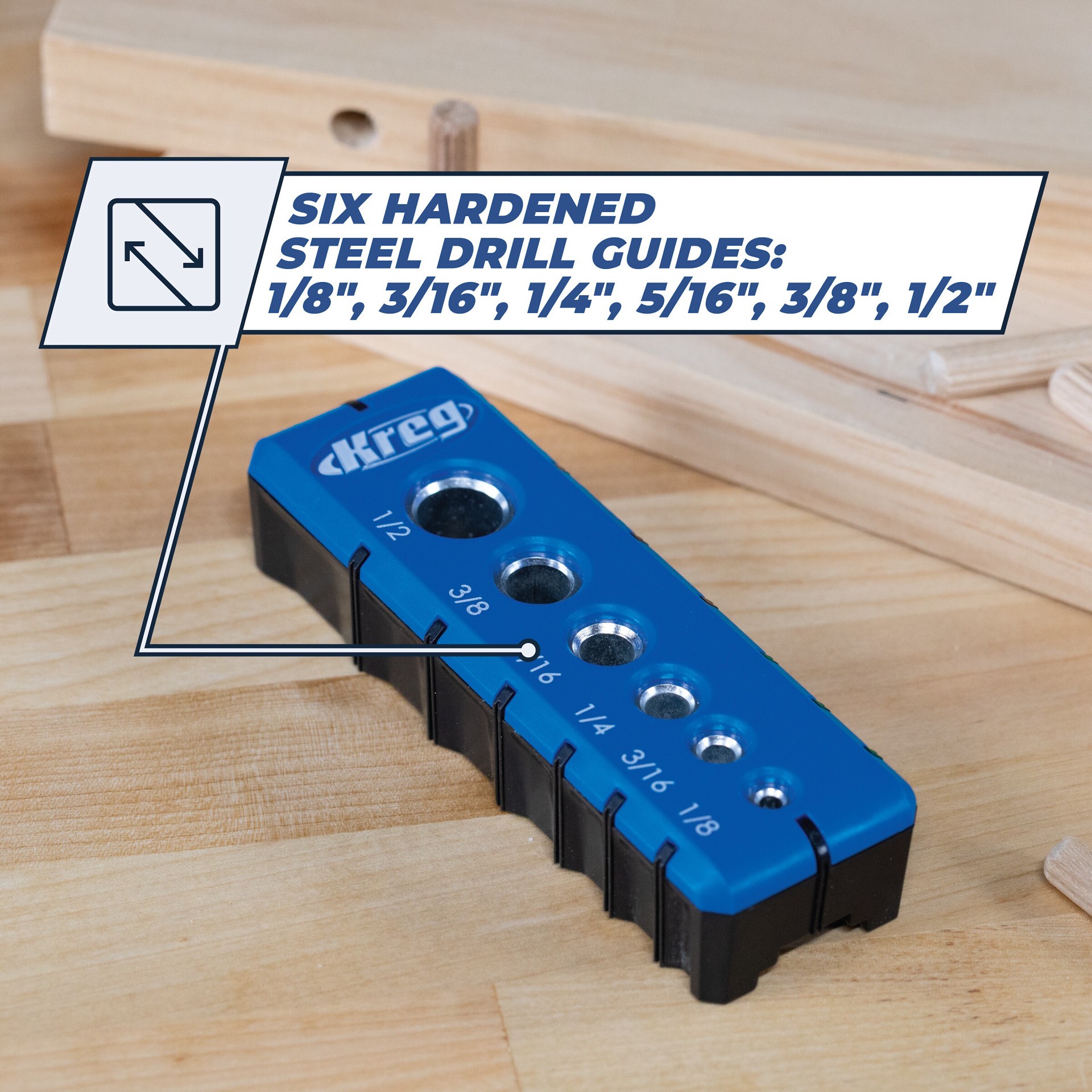 slide 6 of 6, Kreg 6-Piece Drill Guide Set with Hardened Steel Drill Guides and Built-in Hole Alignment Marks, 1 ct