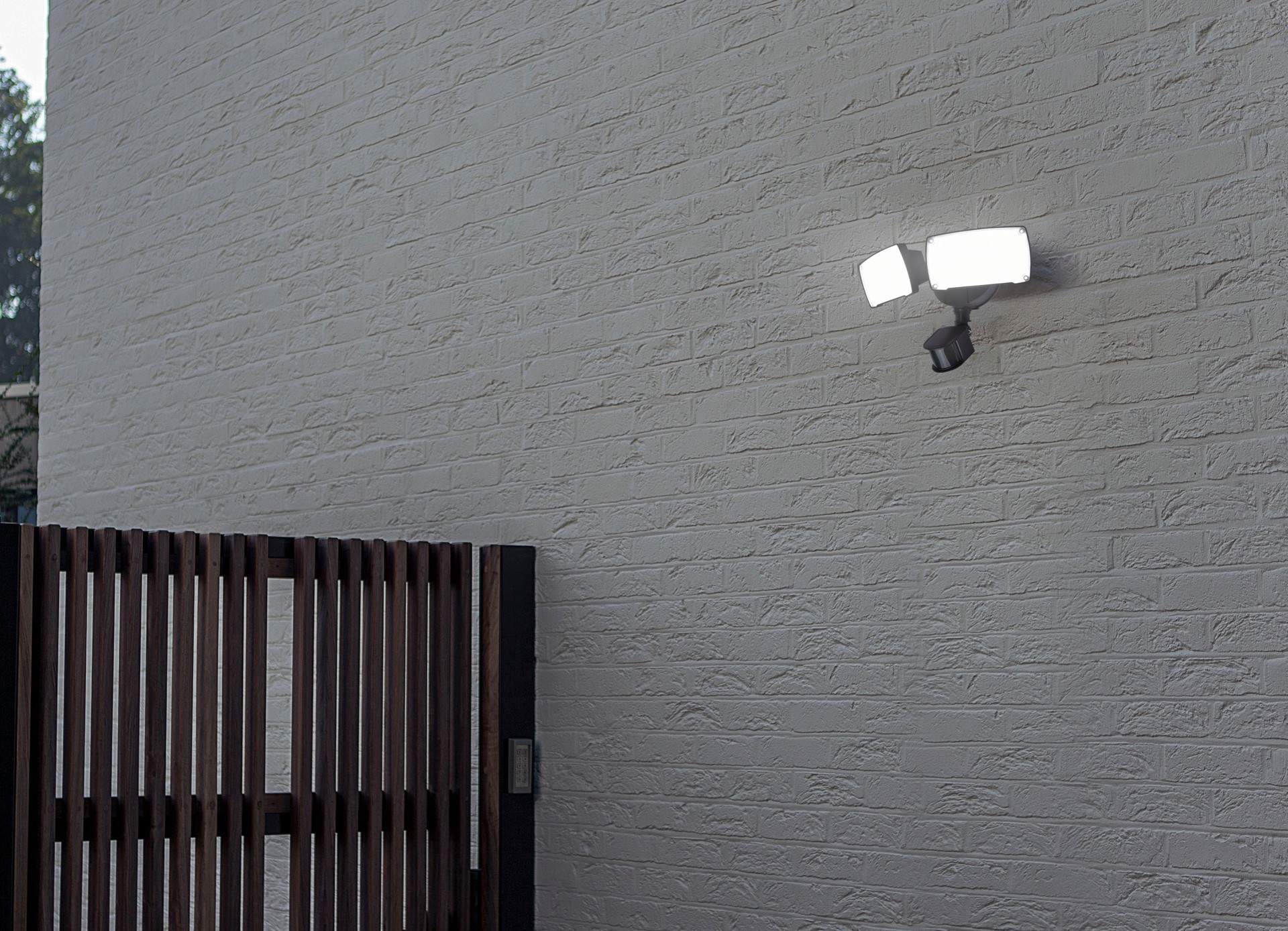 slide 3 of 6, Utilitech 110 -Degree 150 -Wattage Equivalent Hardwired LED Bronze 2 -Head Motion-Activated Flood Light with Timer 3200 -Lumen, 1 ct