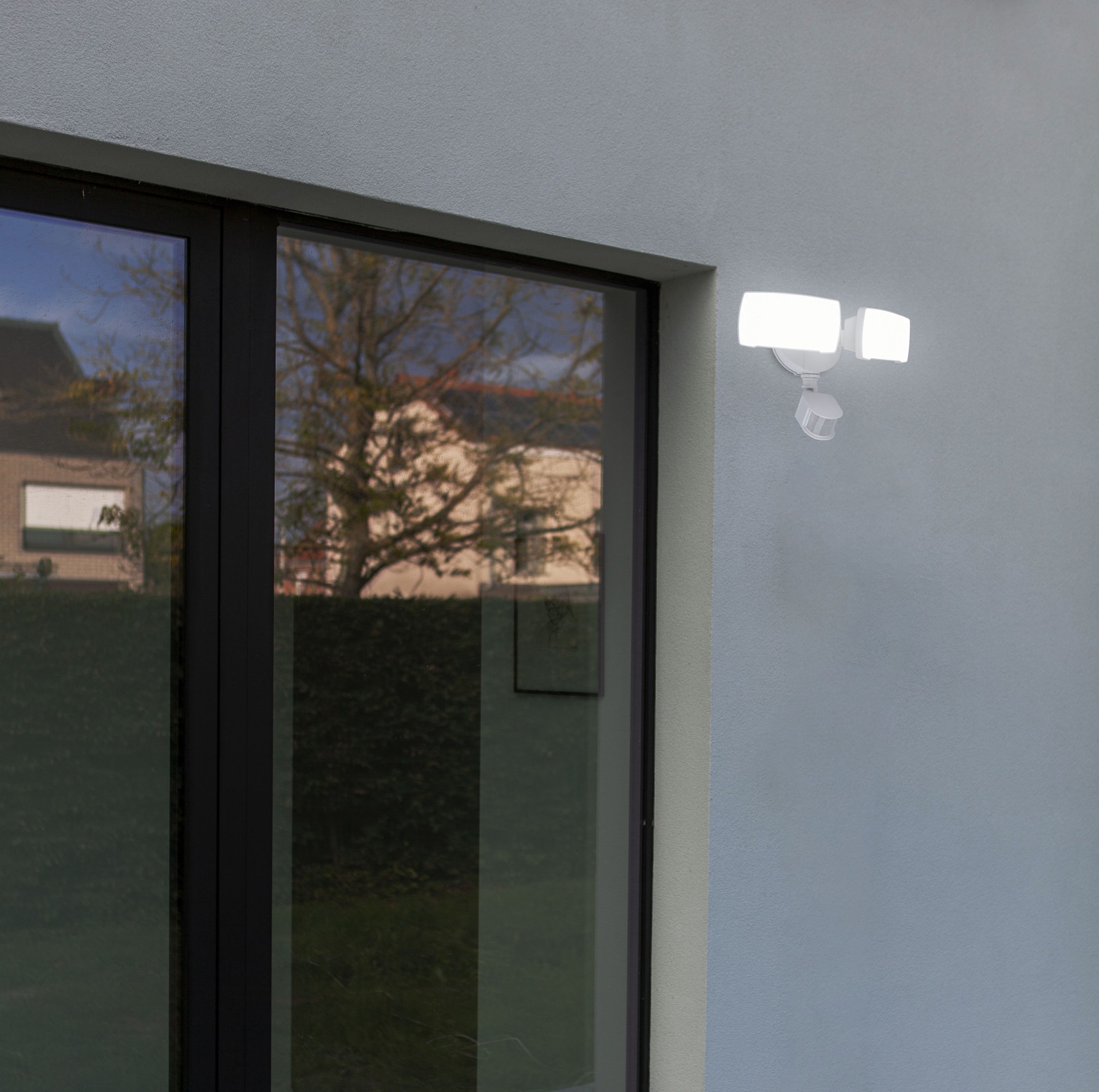 slide 3 of 6, Utilitech 110 -Degree 150 -Wattage Equivalent Hardwired LED White 2 -Head Motion-Activated Flood Light with Timer, 1 ct