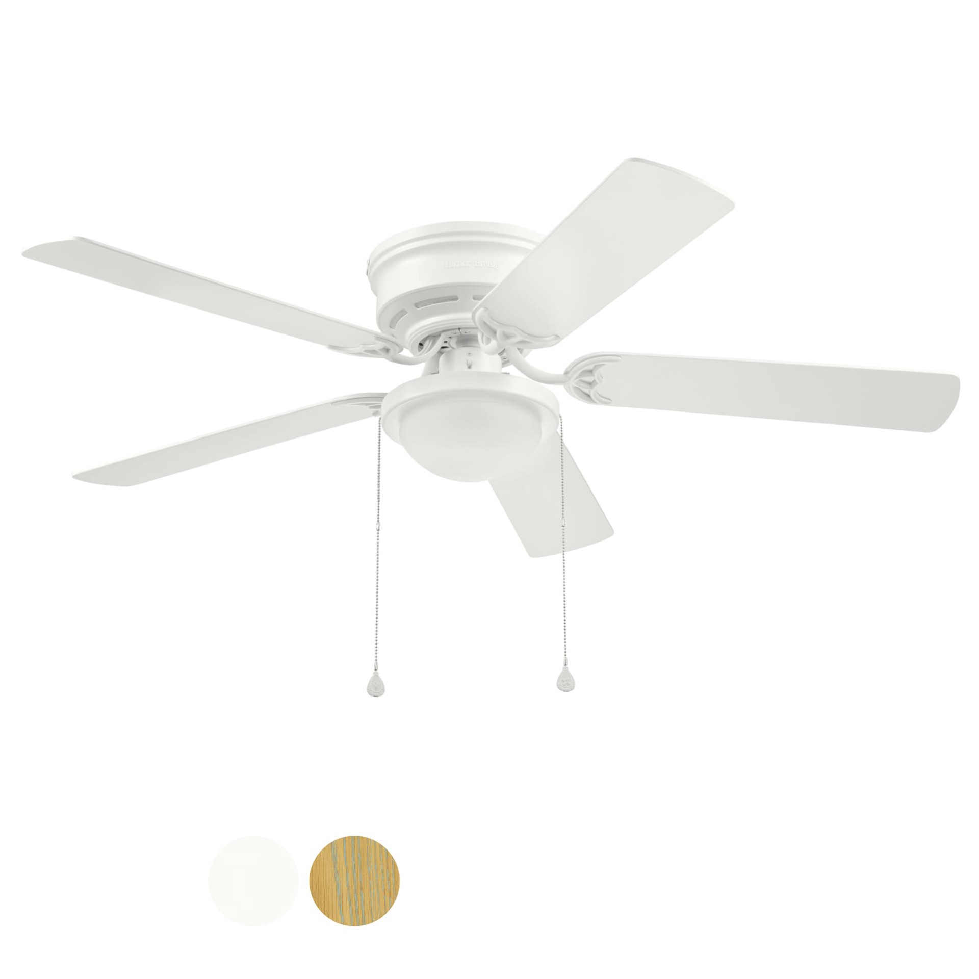 slide 3 of 6, Harbor Breeze Armitage 52-in White with White/washed oak Blades Flush Mount Ceiling Fan With Light 5 -Blade, 1 ct