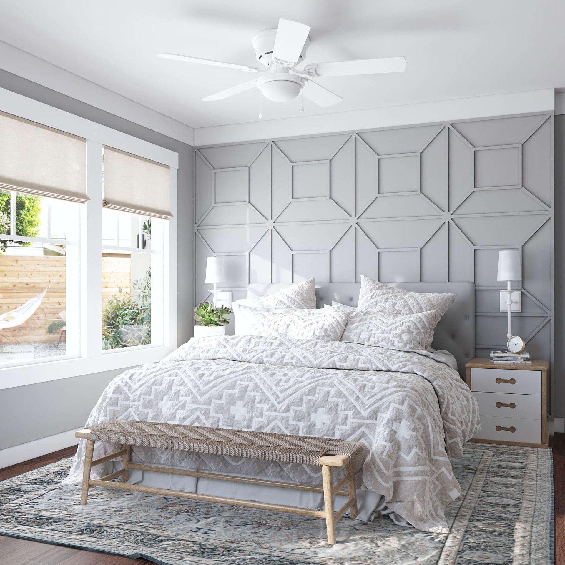 slide 4 of 6, Harbor Breeze Armitage 52-in White with White/washed oak Blades Flush Mount Ceiling Fan With Light 5 -Blade, 1 ct