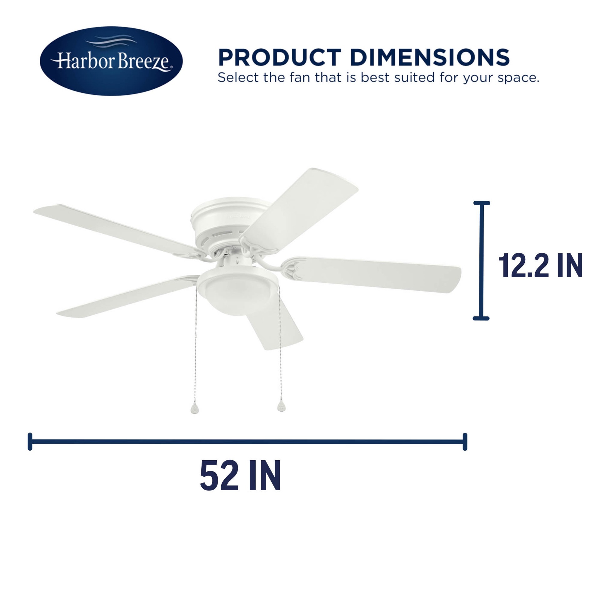 slide 6 of 6, Harbor Breeze Armitage 52-in White with White/washed oak Blades Flush Mount Ceiling Fan With Light 5 -Blade, 1 ct