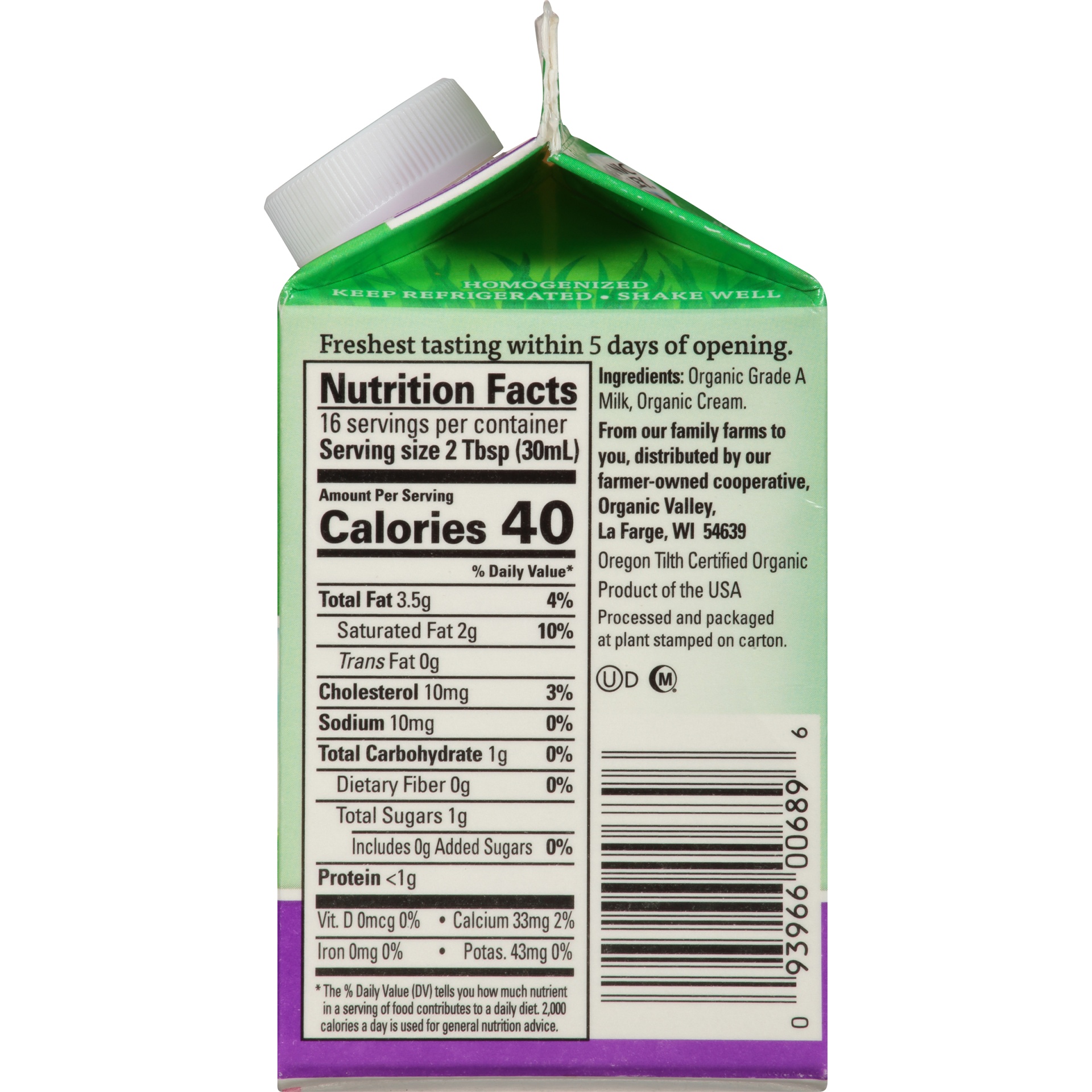 slide 5 of 8, Org Valley Grassmilk Half N Half, 16 fl oz