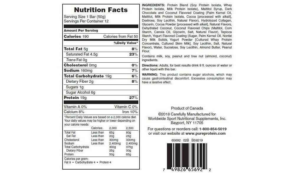 slide 2 of 4, Pure Protein Bar - Dark Chocolate Coconut, 12 ct