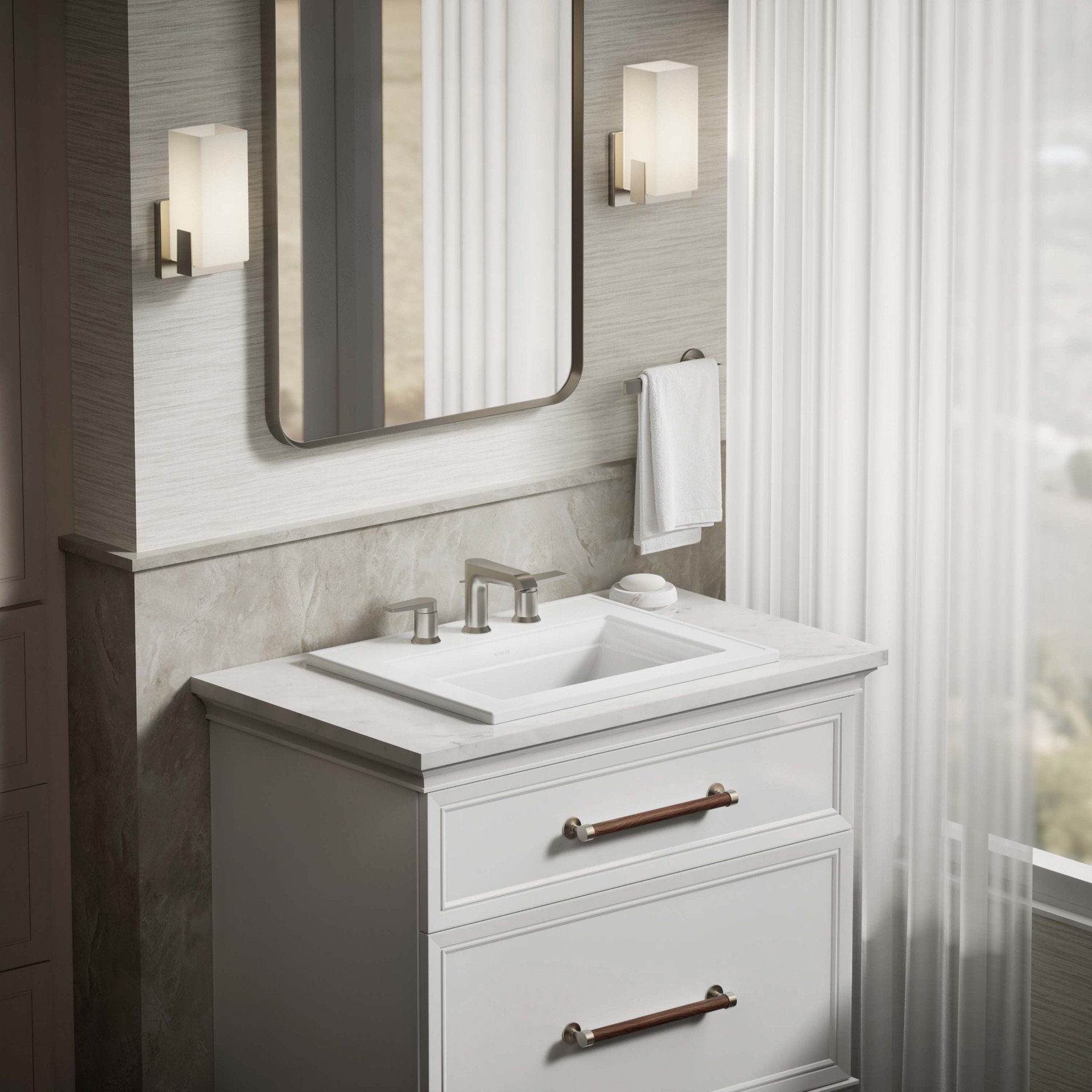 slide 5 of 6, KOHLER Memoirs Stately Vitreous China 18-in Drop-in Rectangular Traditional White Bathroom Sink, 1 ct
