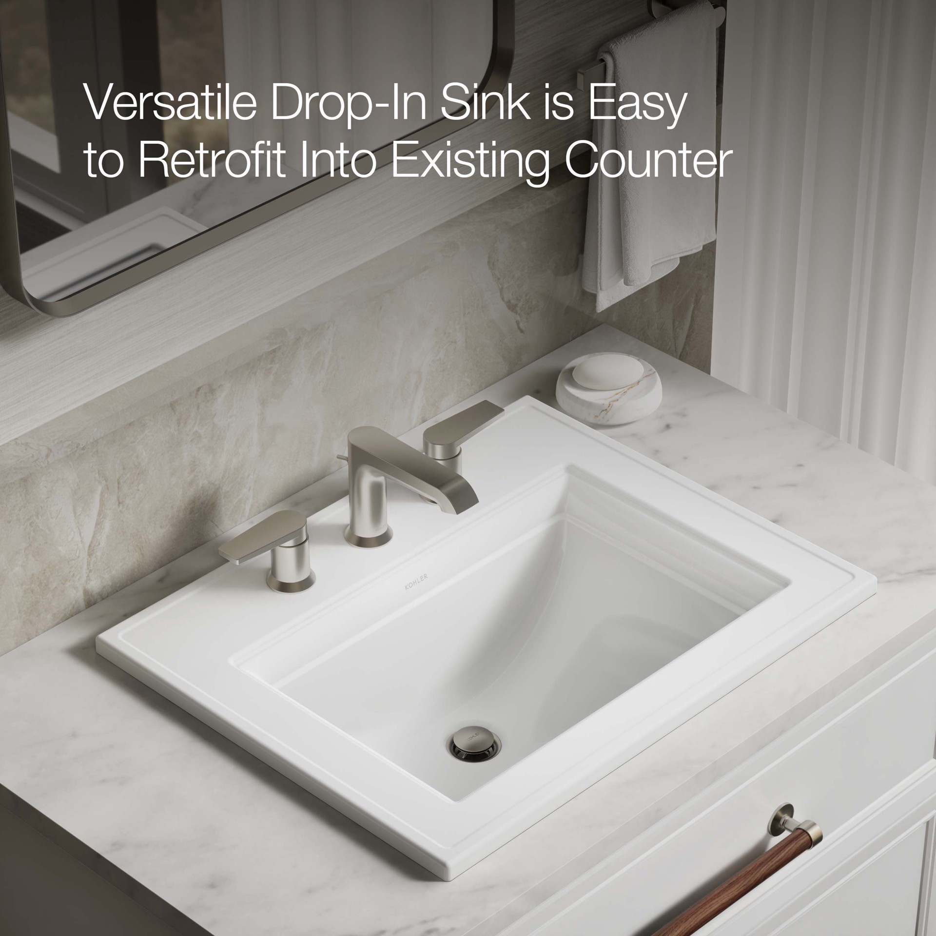 slide 6 of 6, KOHLER Memoirs Stately Vitreous China 18-in Drop-in Rectangular Traditional White Bathroom Sink, 1 ct