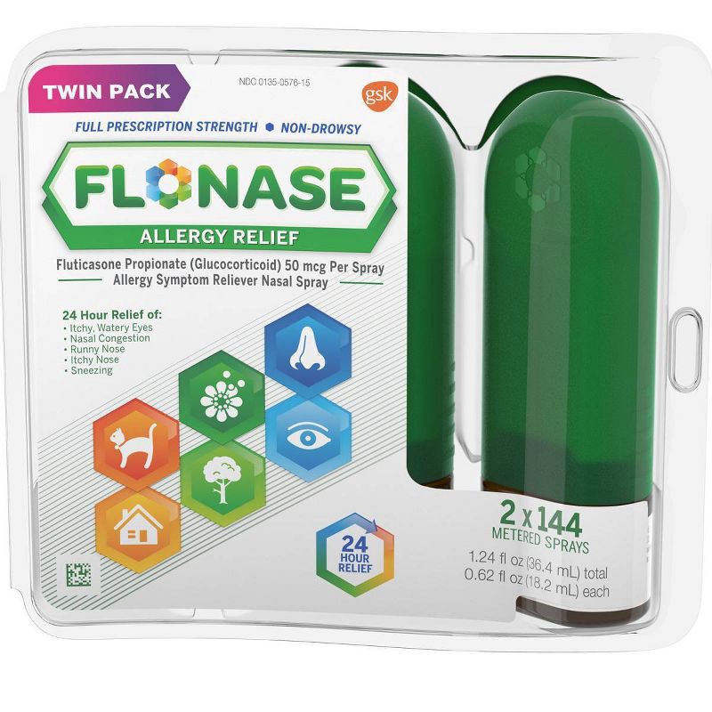 slide 1 of 8, Flonase Allergy Relief Nasal Spray - Fluticasone Propionate - 1.24 fl oz, 1.24 fl oz