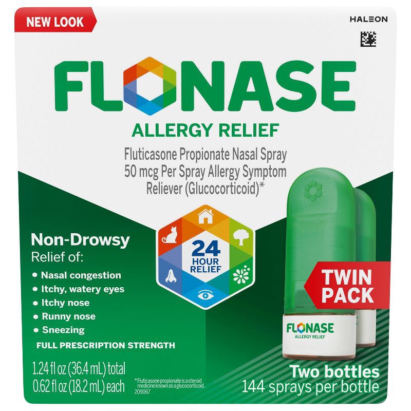 slide 1 of 9, Flonase Allergy Relief Nasal Spray - Fluticasone Propionate - 1.24 fl oz, 1.24 fl oz