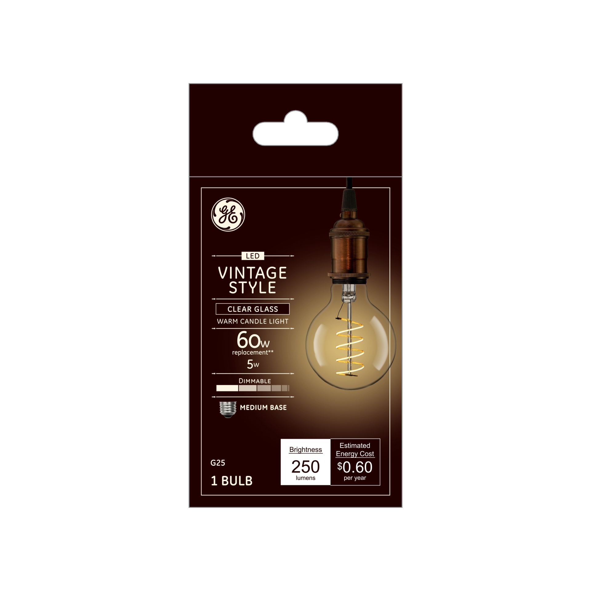 slide 1 of 3, GE Household Lighting General Electric 5W (60W Equivalent) LED Globe Light Bulb Clear Glass Warm Candle Light Medium Base, 1 ct