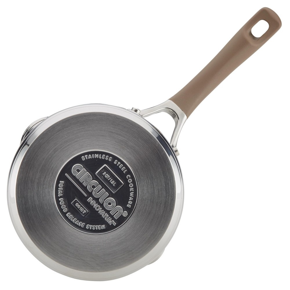 slide 3 of 7, Circulon Innovatum Stainless Steel Nonstick Covered Straining Saucepan with Pour Spouts Taupe, 2 qt