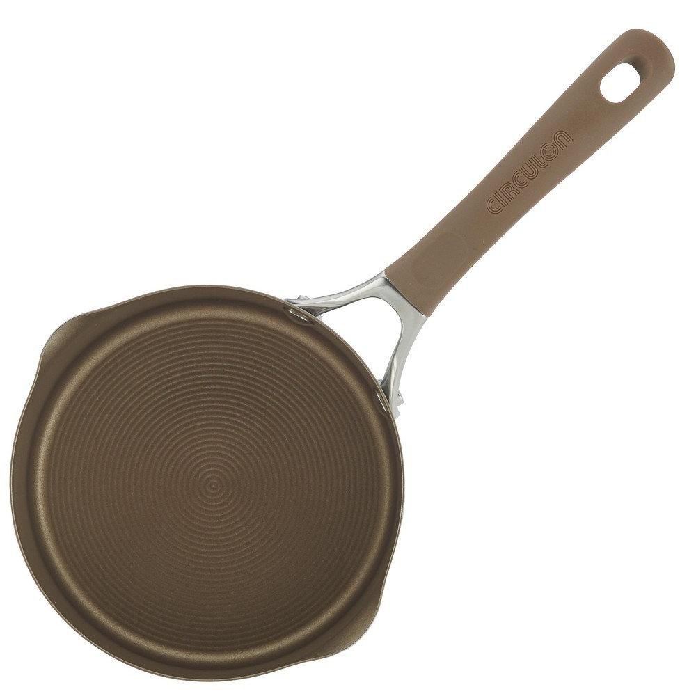 slide 5 of 7, Circulon Innovatum Stainless Steel Nonstick Covered Straining Saucepan with Pour Spouts Taupe, 2 qt