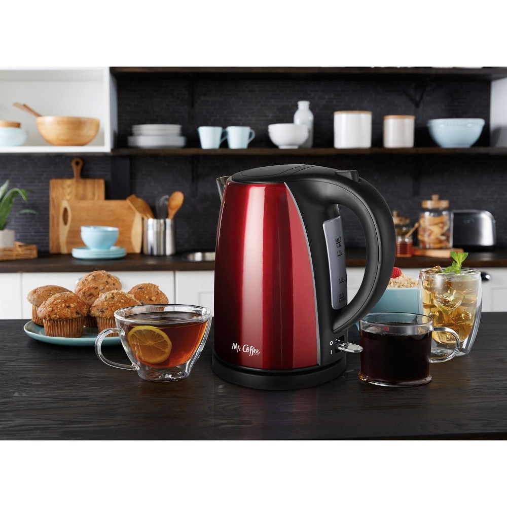 slide 2 of 5, Mr. Coffee Stainless Steel Electric Kettle, Red, 1 ct