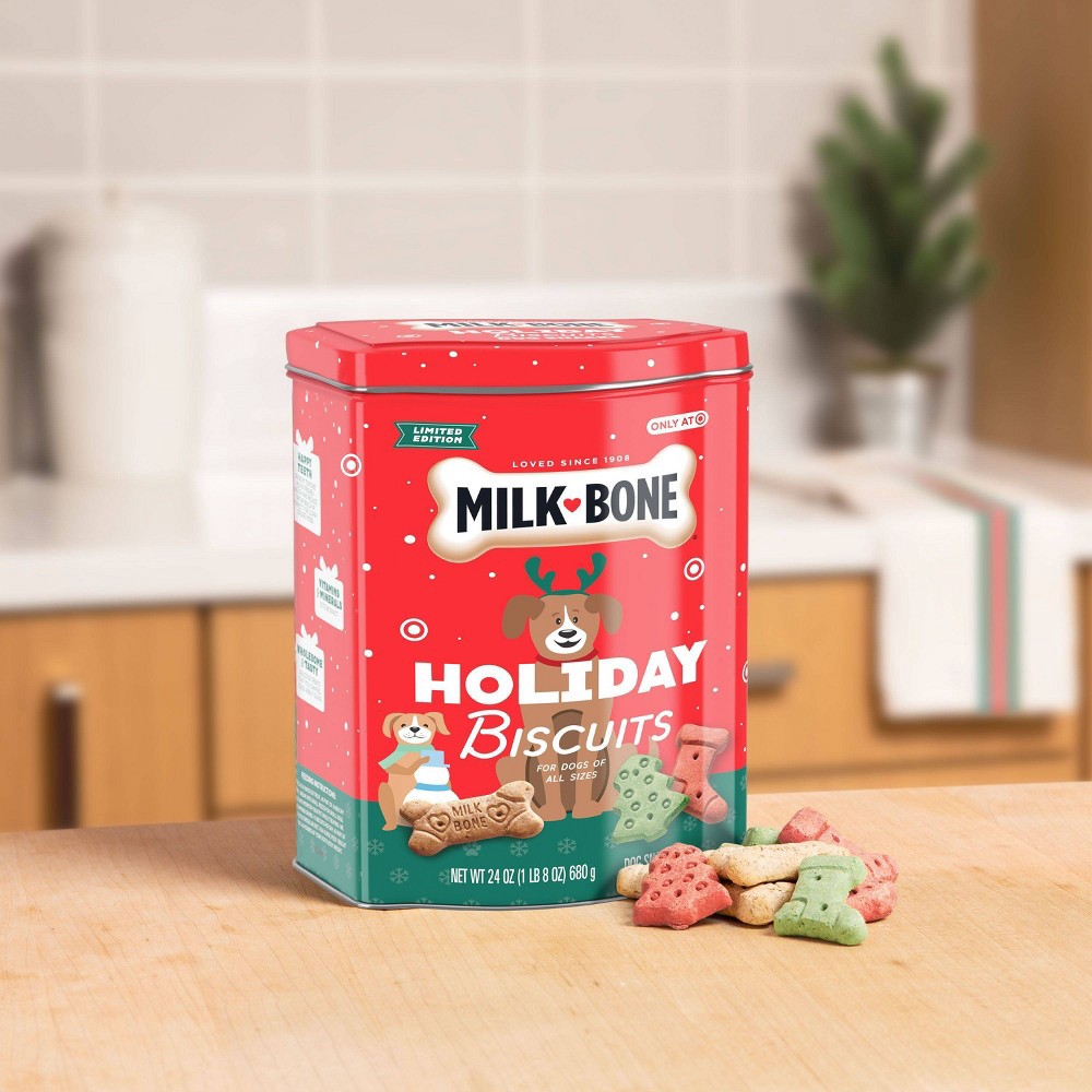 MilkBone Holiday Tin with Original Beef Holiday Biscuits Dog Treats