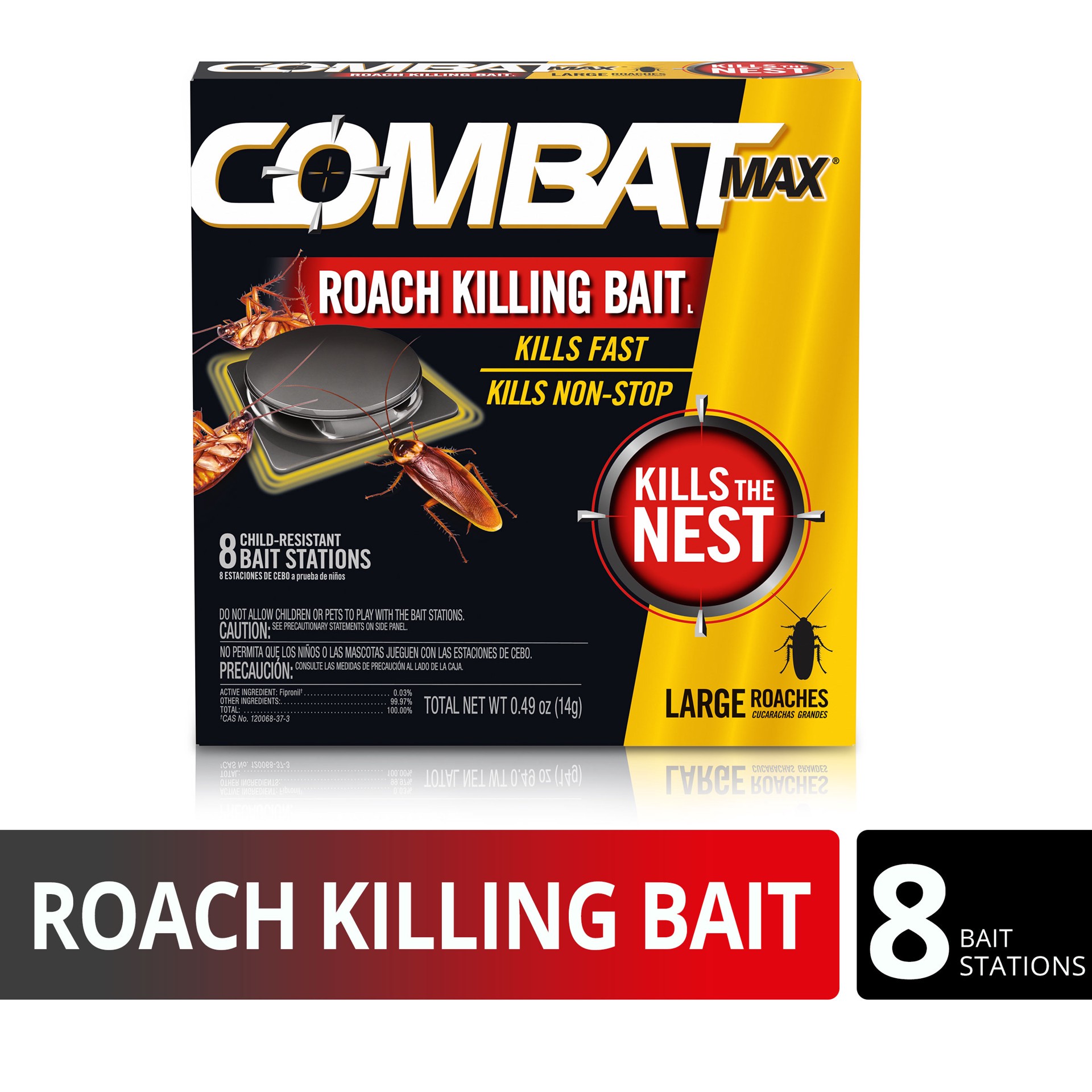 slide 1 of 6, Combat Max 3-Month No Mess Bait for Large Roaches Ready to use Roach bait station 8 -Count, 1 ct