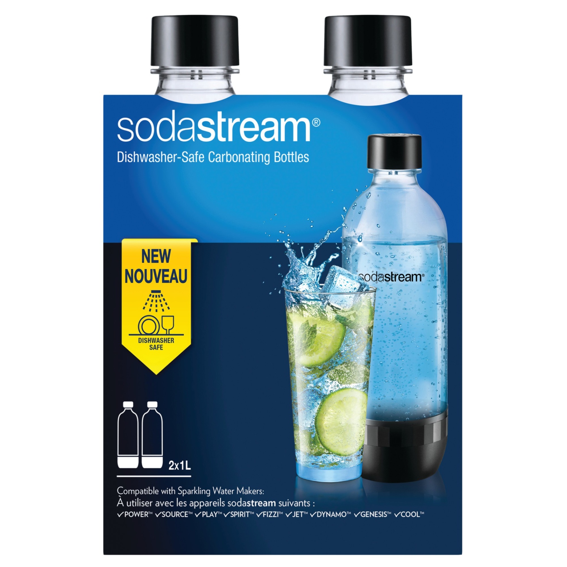 slide 1 of 4, SodaStream 1L Carbonating Bottle Twinpack - Black, 2 ct