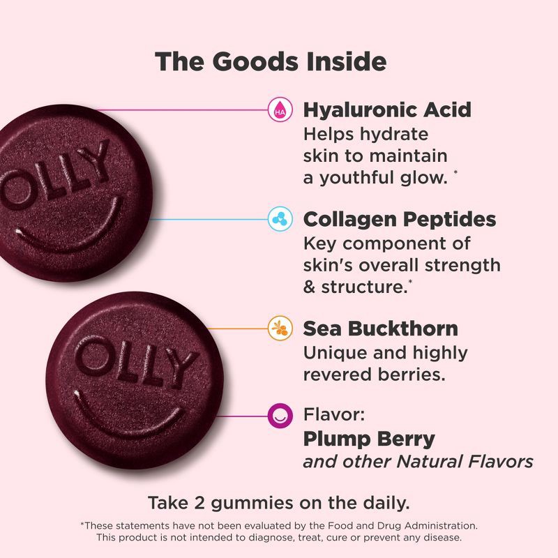 slide 3 of 10, OLLY Glowing Skin Collagen Chewable Gummies - Berry - 50ct, 50 ct