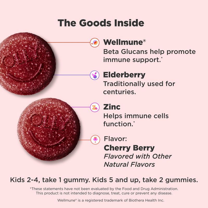 slide 3 of 7, OLLY Kids Immunity Elderberry Gummies - Cherry Berry - 50ct, 50 ct