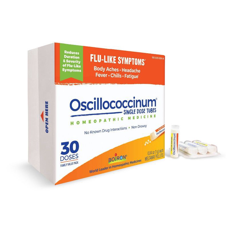 slide 1 of 8, Boiron Oscillococcinum Flu-Like Symptoms, Body Aches, Headache, Fever, Chills and Fatigue 30 Doses Treatment - 30ct, 30 ct