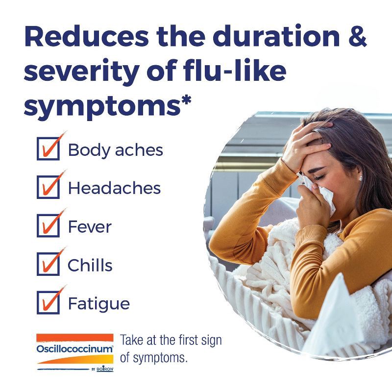 slide 6 of 8, Boiron Oscillococcinum Flu-Like Symptoms, Body Aches, Headache, Fever, Chills and Fatigue 30 Doses Treatment - 30ct, 30 ct