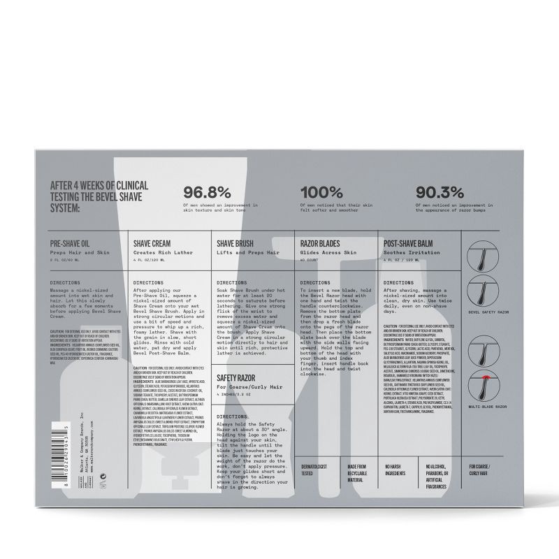 slide 2 of 11, Bevel Men's Shave Kit - Safety Razor and Brush, Shave Cream, Pre Shave Oil, Post Shave Balm - 40 Blades, 1 ct