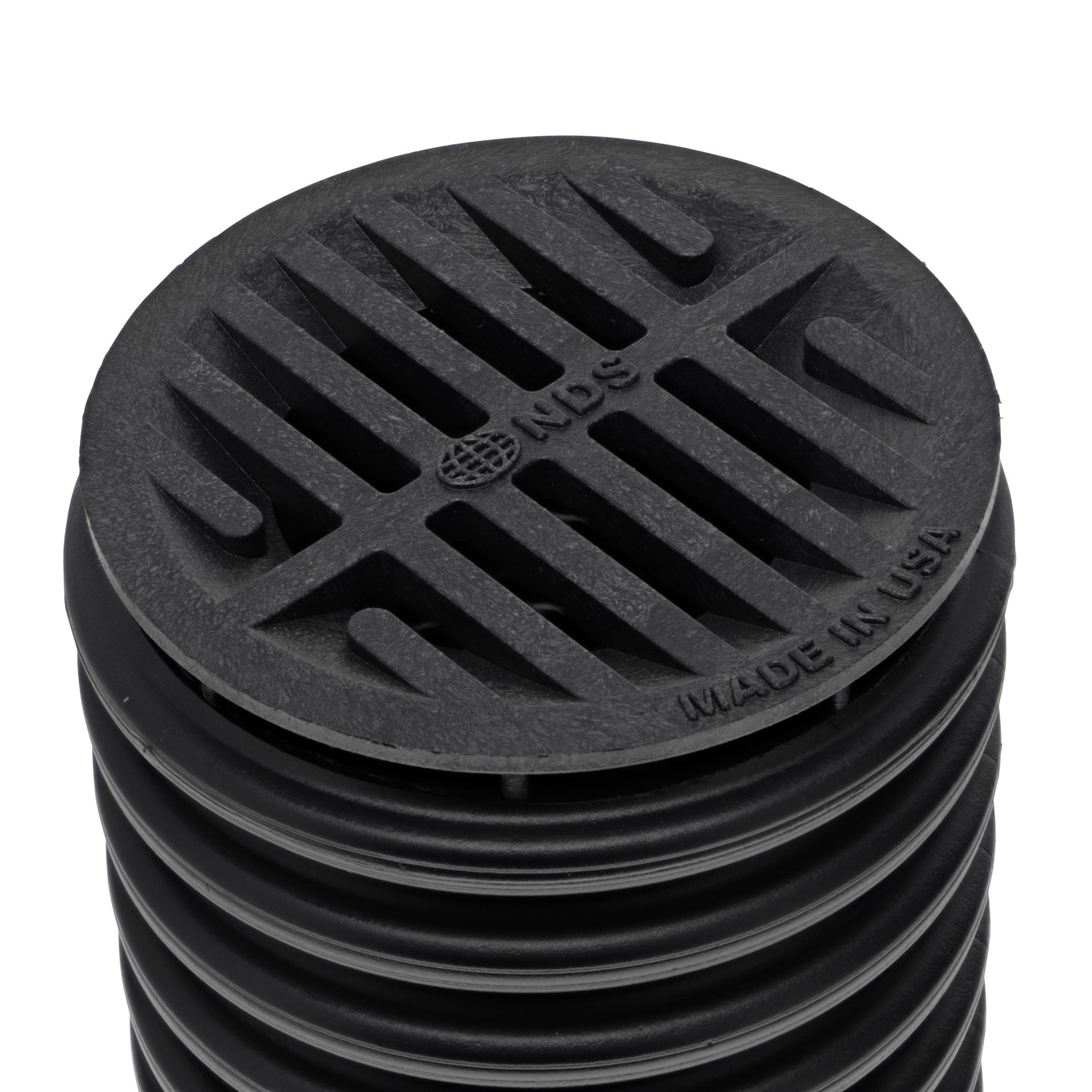 slide 3 of 6, NDS 4-in Round Grate, Connects to 4-in Drain Pipes and Fittings, Black, 1 ct